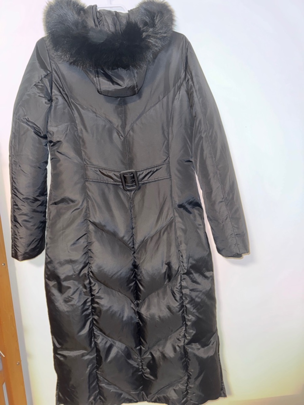 Via Spiga Black Long Puffer Coat with Fur Hood